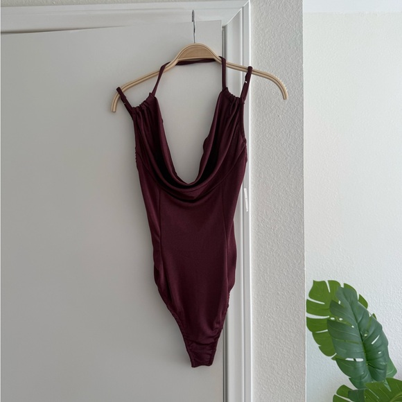 NWT Free People Elegant Shimmer Burgundy Women's Top Bodysuit Festive Holiday - Picture 4 of 6